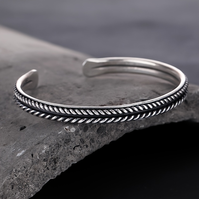 Men's Silver Leaves Pattern Bracelet Bangle